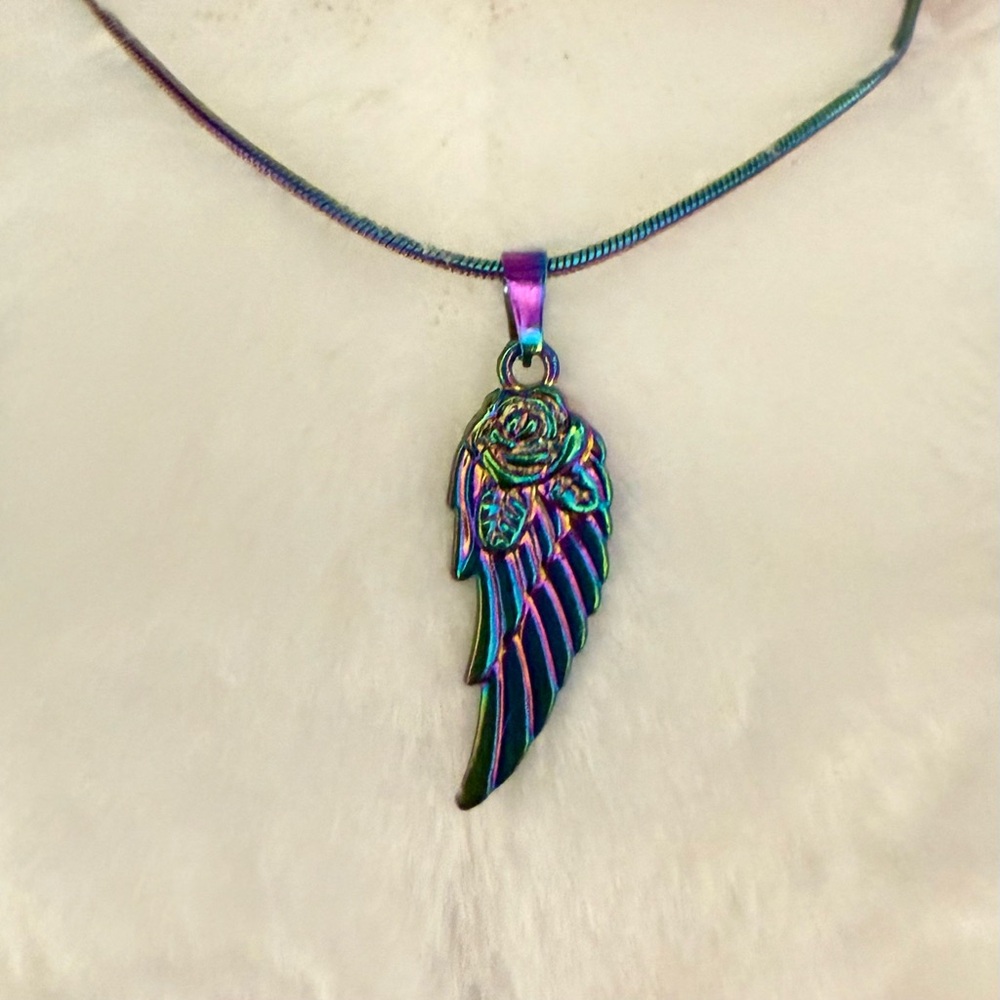 Rainbow  Color Wing Pendant Necklace